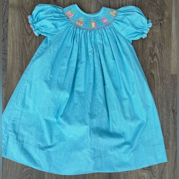 Amanda Remembered Other - Amanda Remembered Smocked Dress Girls Size 4 Teal Purse Embroidery